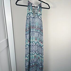 Donna Morgan high neck pattern halter midi dress